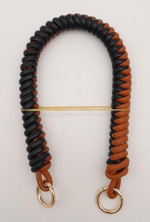 Çanta Aksesuar 42 cm Taba Siyah Renk Örgü Model Suni Deri Çanta Sapı Light Gold Metalli