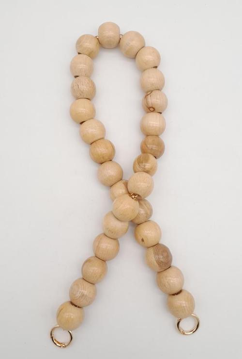 Çanta Aksesuar 70 Cm Ahşap Boncuklu Sap Light Gold Metalli