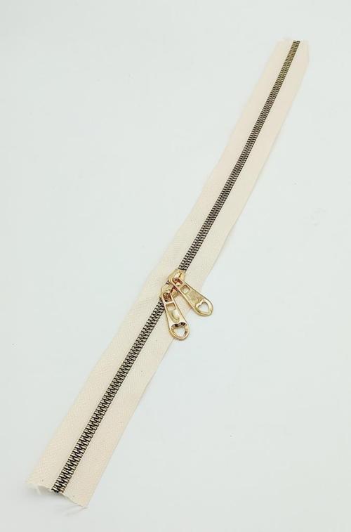 Çanta Aksesuar Çift Başlı Krem Fermuar Light Gold Metal 40 Cm