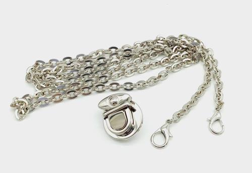 Çanta Aksesuar Gümüş Renk Kancalı Düz Zincir Kilit Set