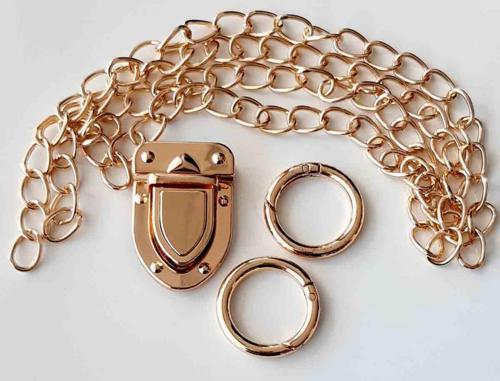 Çanta Aksesuar Light Gold Renk İnce Zincir Uzun Kilit Set