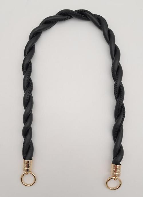 Çanta Aksesuar Siyah 10 mm Suni Deri İpli Çanta Sapı Light Gold Metalli