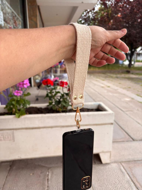 Çanta Aksesuar Krem Renk Pamuklu Telefon Bilek Askısı, Telefon Zinciri, Telefon Askısı, Tüm Telefon Kılıfları İçin Uygu