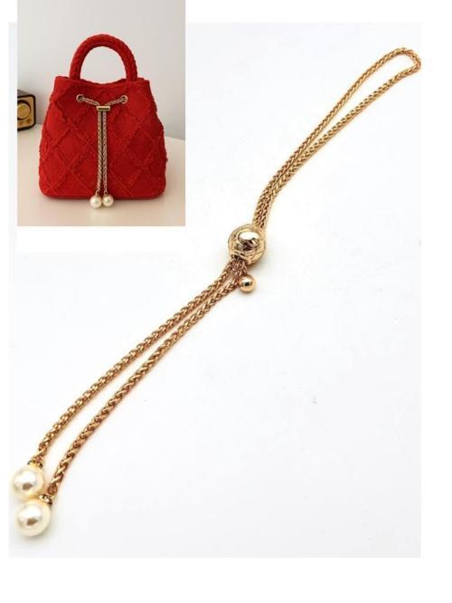 Çanta Aksesuar İncili Zincir Çanta Büzgüsü Light Gold Renk Yuvarlak Model