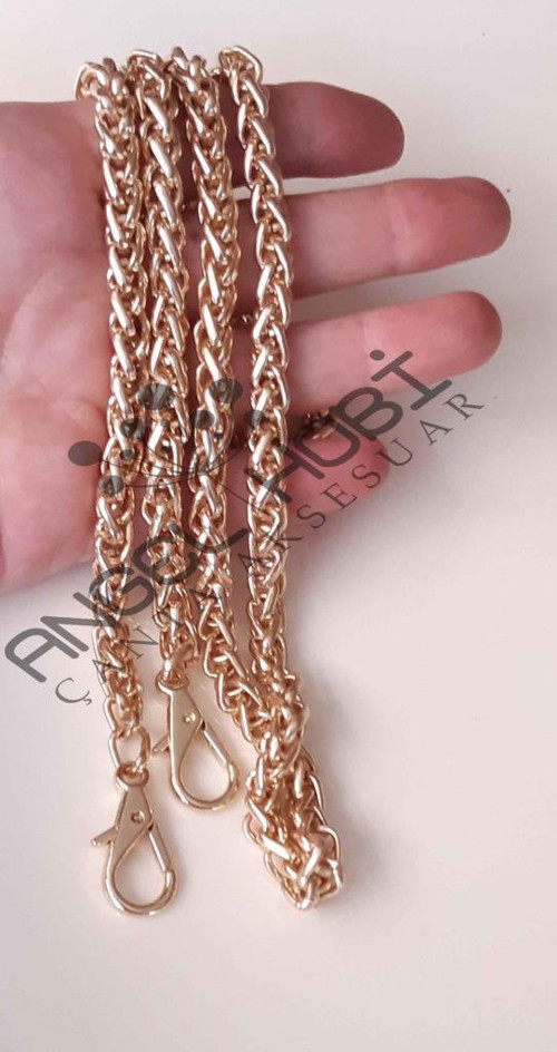 Çanta Aksesuar Light Gold Renk Kalın Örgü Çanta Zinciri Kancalı (120 Cm)