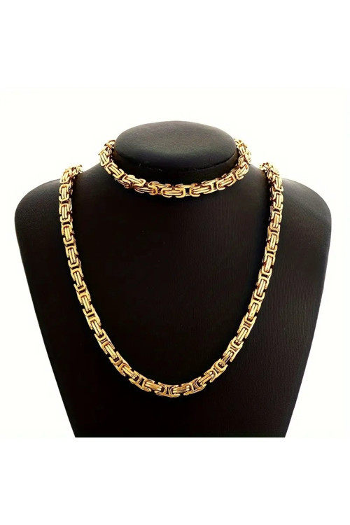 Tamamı Saf Çelik Kral Model Kolye Bileklik Set 4 Mm