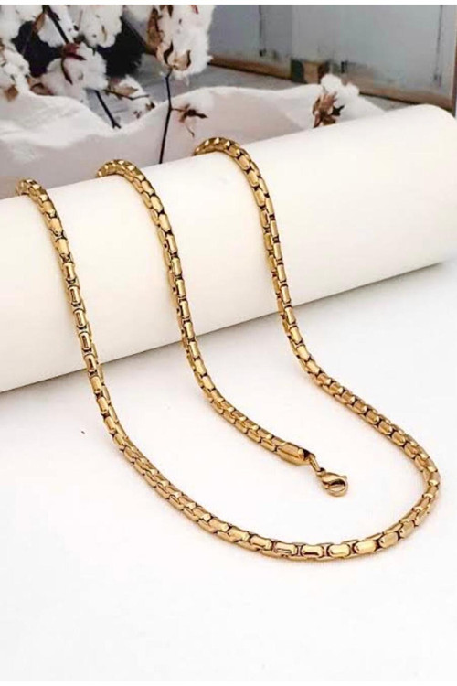 Gold Renk 1.Sınıf Örme Çelik Erkek Kolye Ve Bileklik Seti