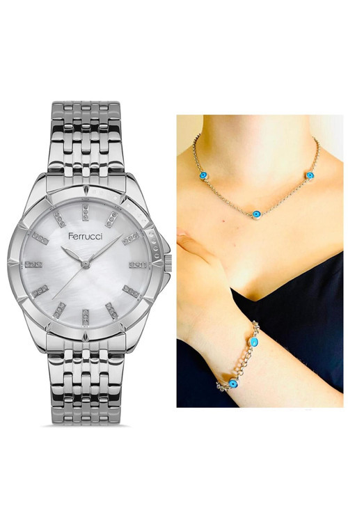 Yeni Sezon Şık Çelik Silver Renk Kol Saat+Nazarlıklı Set Hediyeli