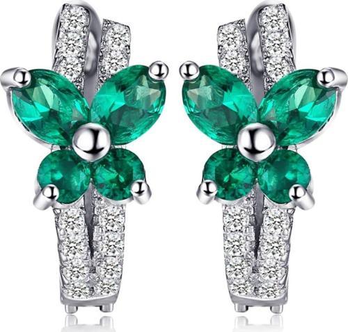Zümrüt Taşlı Işıltılı Diamond Fiyonk Kelebek Kadın Gümüş Küpe