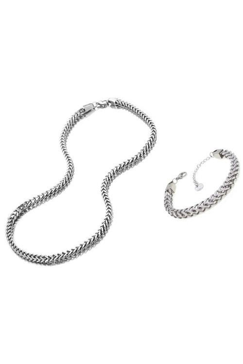 Kare Küp Model Paslanmaz Çelik Kalın Erkek Kolye&Bileklik Set 4Mm