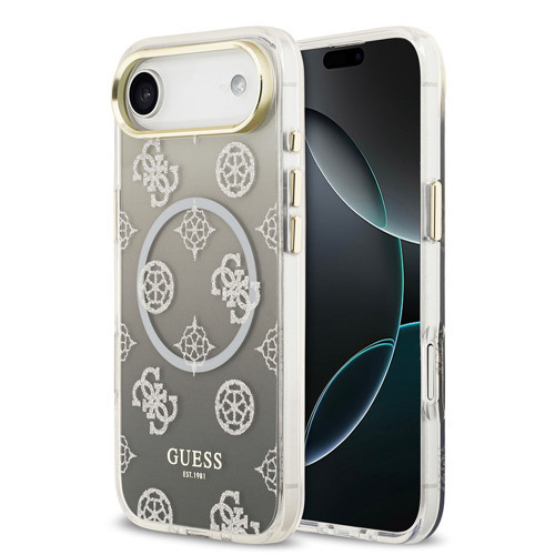 İphone 17 Air Uyumlu Kılıf Lisanslı M-Safe Özellikli Simli Peony Desenli Silikon Kapak Siyah