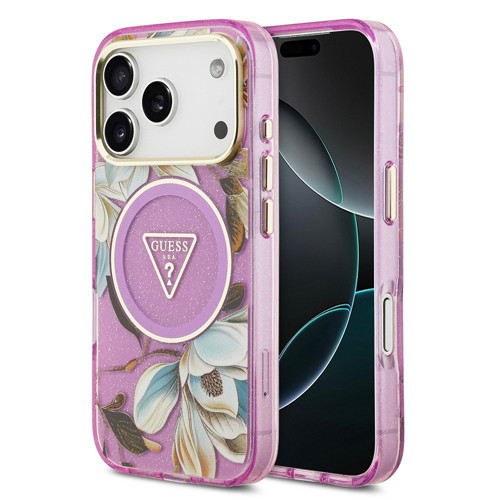 İphone 17 Pro Kılıf Lisanslı M-Safeli Simli Çiçek Desenli Metal Kamera Çerçeveli Kapak Mor