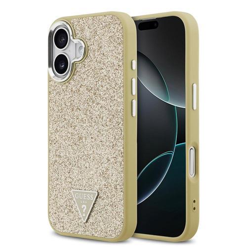 İphone 17 Uyumlu Kılıf Lisanslı M-Safeli Metal Kamera Çerçeveli Üçgen Logolu Glitter Gold