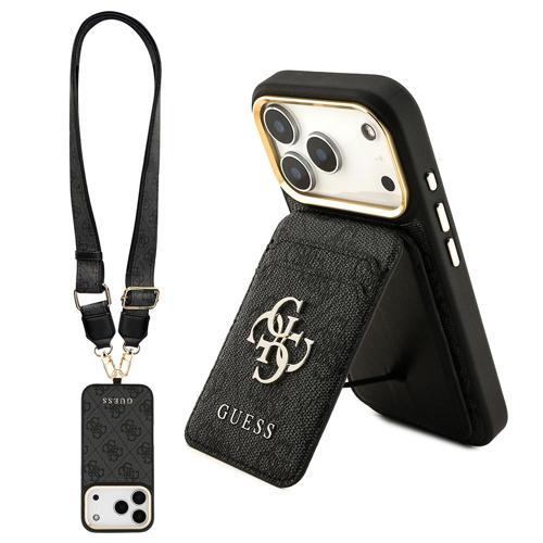 İphone 17 Pro Uyumlu Kılıf Lisanslı M-Safe Özellikli Askılı Ve 4G Logo Kartlıklı Kapak Siyah