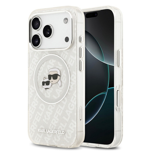 İphone 17 Pro Max Kılıf Lisanslı Parlayan Simli Karl & Choupette Heads Kapak Gri