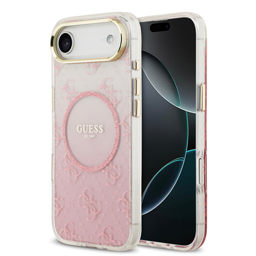 İphone 17 Air Uyumlu Kılıf Lisanslı M-Safe Şarj Özellikli 4G Desenli Simli Silikon Kapak Pembe
