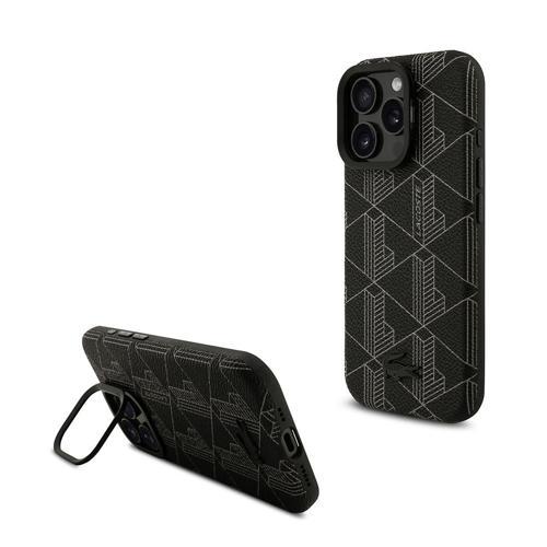 İphone 16 Pro Max Kılıf Lisanslı M-Safeli Standlı Pu Karışık Monogram Desenli Kapak Siyah