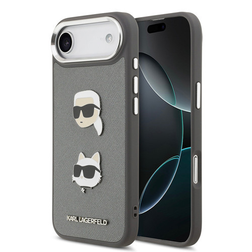 İphone 17 Air Kılıf Lisanslı Metal Logolu K&C Heads Pin Kapak Gri