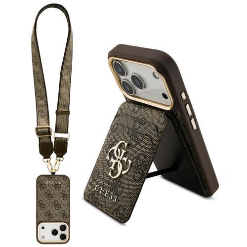 İphone 17 Pro Uyumlu Kılıf Lisanslı M-Safeli Askılı Ve 4G Logo Kartlıklı Kapak Kahverengi