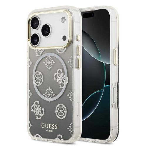 İphone 17 Pro Uyumlu Kılıf Lisanslı M-Safe Özellikli Simli Peony Desenli Silikon Kapak Siyah