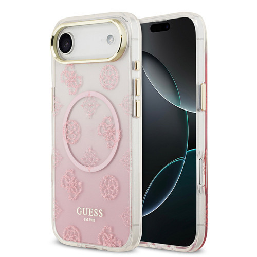 İphone 17 Air Uyumlu Kılıf Lisanslı M-Safe Özellikli Simli Peony Desenli Silikon Kapak Pembe