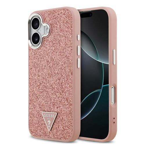 İphone 17 Uyumlu Kılıf Lisanslı M-Safeli Metal Kamera Çerçeveli Üçgen Logolu Glitter Pembe