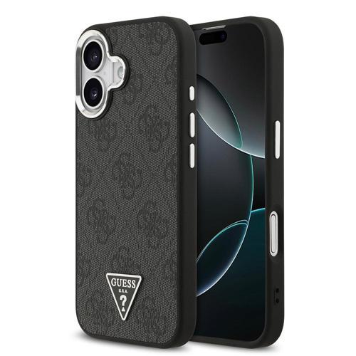 İphone 17 Uyumlu Kılıf Lisanslı M-Safeli Gümüş Kamera Çerçeveli Üçgen Logo 4G Desenli Siyah