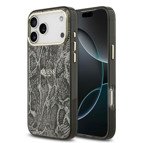İphone 17 Pro Max Uyumlu Kılıf Lisanslı M-Safe Özellikli Yazı Logolu Python Desen Kapak Siyah