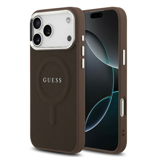 İphone 17 Pro Uyumlu Kılıf Lisanslı M-Safeli Klasik Yazı Logolu Pu Deri Kapak Kahverengi