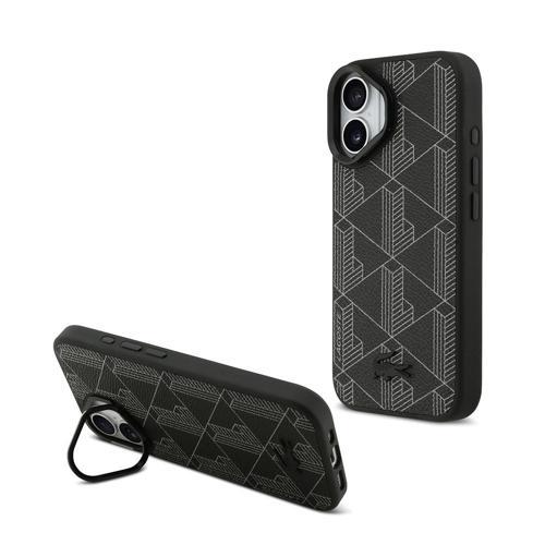 İphone 17 Kılıf Lisanslı M-Safeli Standlı Pu Deri Karışık Monogram Desenli Kapak Siyah