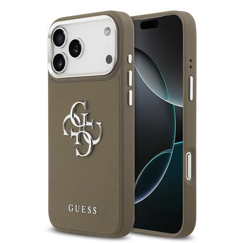 İphone 17 Pro Max Uyumlu Kılıf Orjinal Lisanslı Grained 4G Metal Büyük Logolu Kapak Kahverengi