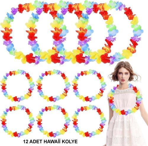 Hawaii Çiçekli Boyun Kolyesi - Renkli Tropikal Parti Leisi 12 Adet (5250)