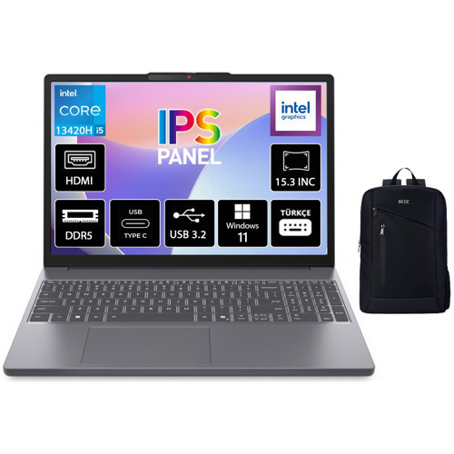 Ideapad Slim 3 Intel Core I5 13420H 16GB 512GB SSD Windows 11 Pro 15.3" Wuxga IPS Taşınabilir Bilgisayar 83K1004ETR + Bo