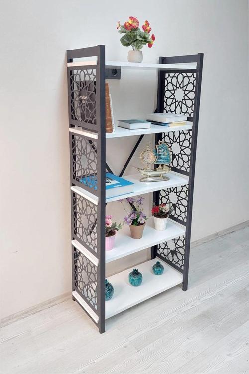 Desenli, Lazer Kesim, Metal, 5'li Raf,çiçeklik,kitaplık, Dolap