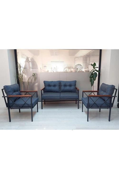 Safir Bahçe,balkon,çayseti,teras,cafe Mobilyası Koltuk Oturma Takımı Grubu-mavi Metal Kanepe Oturak