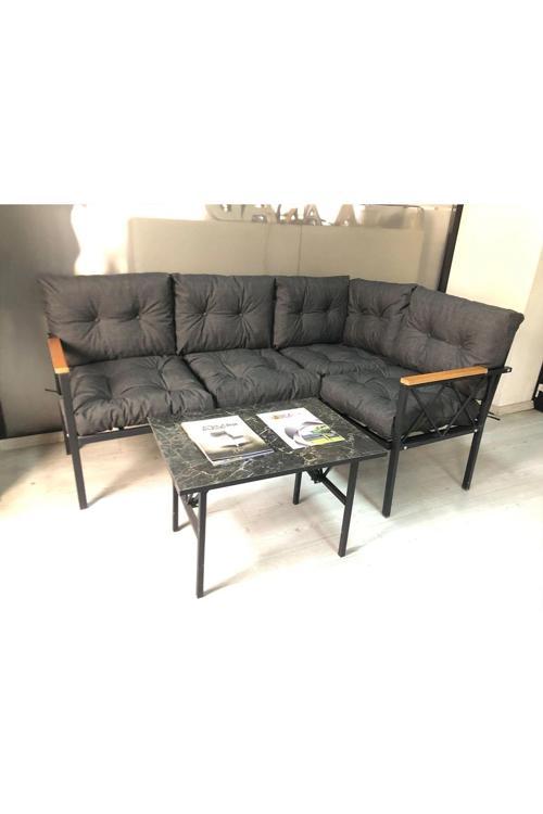 miami Köşe Koltuk Takımı , 2+2 Balkon-bahçe-çay Seti-mutfak Köşesi mermer desen 70x50cm sehpa