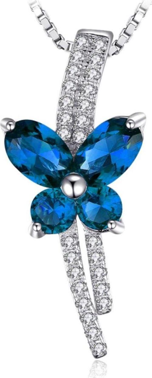 Safir Taşlı Işıltılı Diamond Fiyonk Kelebek Kadın Gümüş Kolye