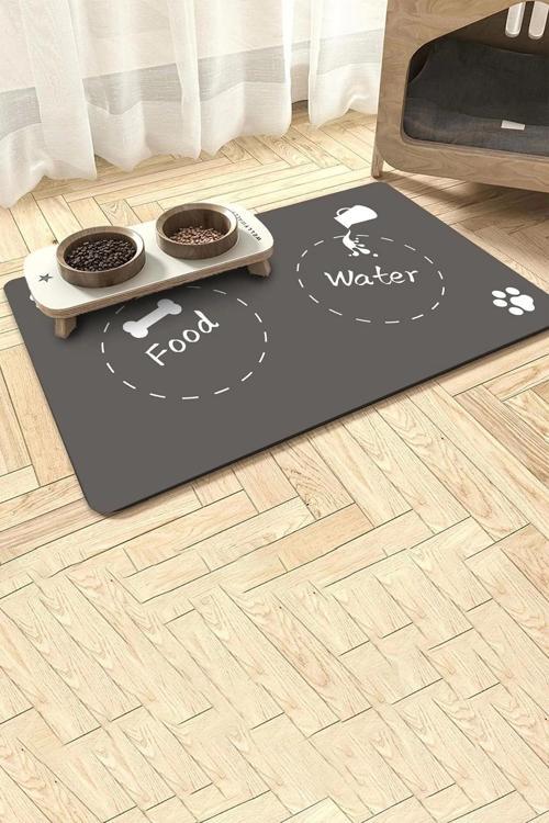 Food Water Gri Evcil Hayvan Beslenme Matı Sıvı Geçirmez Kedi Köpek Mama Paspası 50x70cm