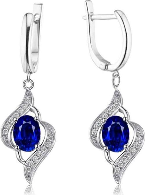 Safir Taşlı Gözyaşı Damla Model Sallantılı Kadın Gümüş Küpe