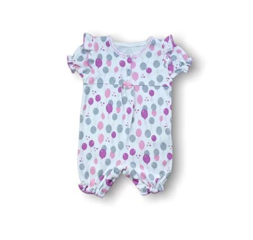 9-12 12-18 18-24 Ay Cemre Uçan Balon Baskılı Kısa Kollu Kız Bebek Tulumu Ekru