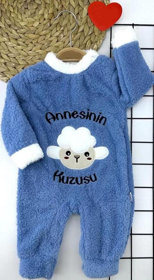 3-6-9-12 Ay Kuzu Tüylü Kumaş Annesinin Kuzusu Nakışlı Alttan Çıtçıtlı Kız Erkek Bebek Tulumu Mavi