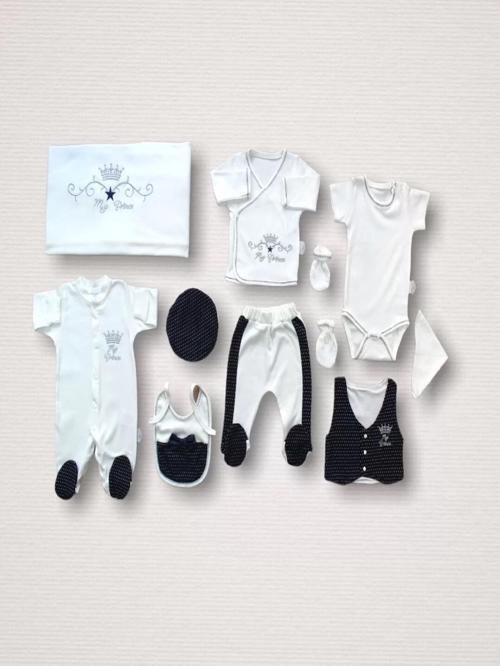 Süper Prens Nakışlı  10lu Zıbın Takımı Hastane Çıkışı Lacivert