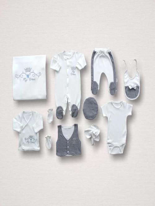 Süper Prens Nakışlı  10lu Zıbın Takımı Hastane Çıkışı Gri