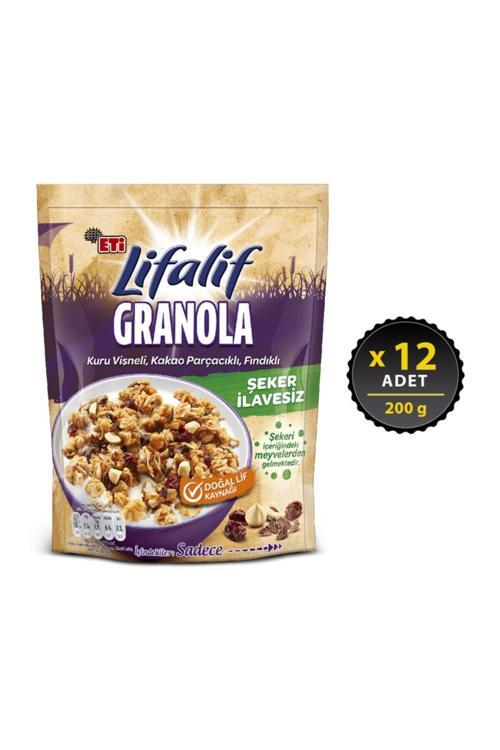 Lifalif Granola Kuru Vişneli, Kakao Parçacıklı, Fındıklı 200 g x 12 Adet