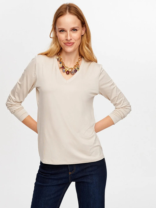 V Yaka Kadın Uzun Kol T-Shirt W26TSH003