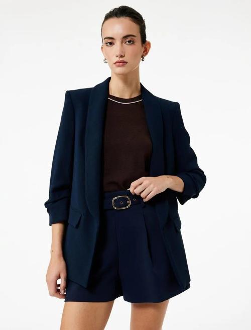 Krep Kumaş Regular Fit Şal Yaka 3/4 Kollu Kadın Blazer Ceket 6WAK50014UW