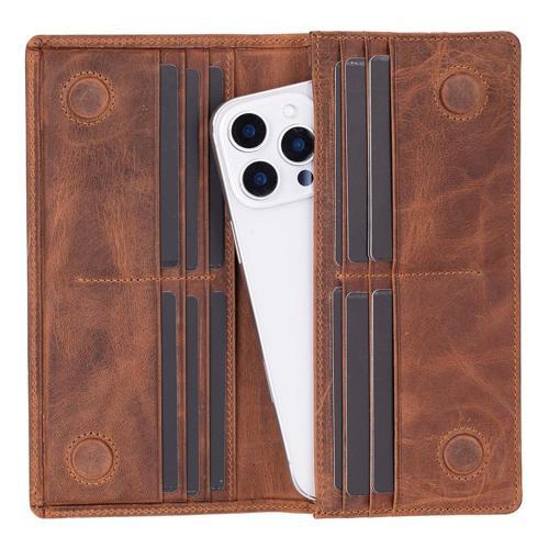 Aura Hakiki Deri, El Yapımı, Telefon Bölmeli, Kadın Cüzdanı, Açık Kahve