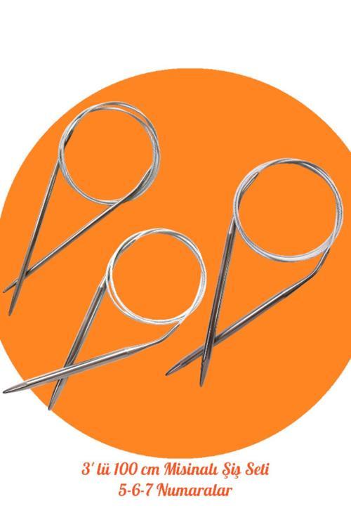 Çelik Telli Misinalı Örgü Şişi Seti 100 Cm 5-6 Ve 7 Numara