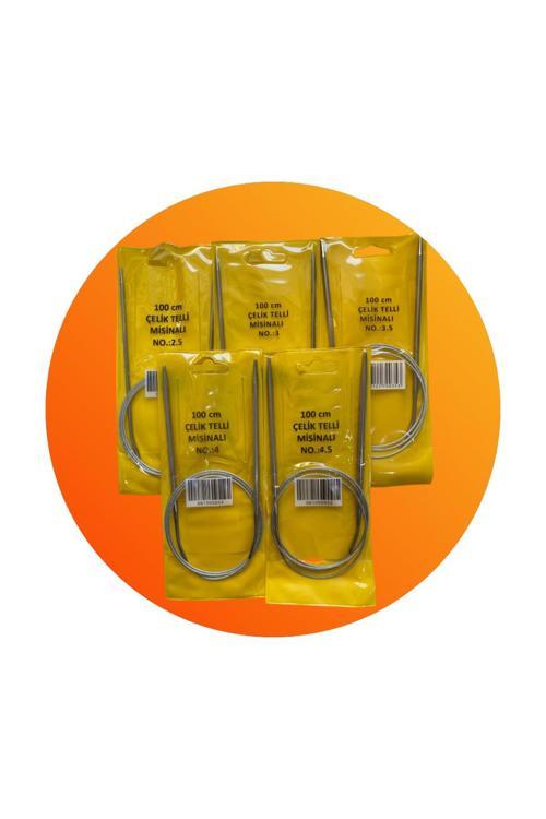 100 Cm Misinalı Çelik Telli Örgü Şiş Seti 5 Adet (2,5-3-3,5-4-4,5) No