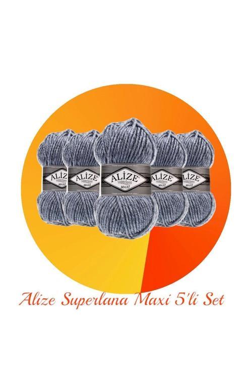 Süperlana Maxi 5'li Set Kalın El Örgü Ipi 806 Jaspe Mavi